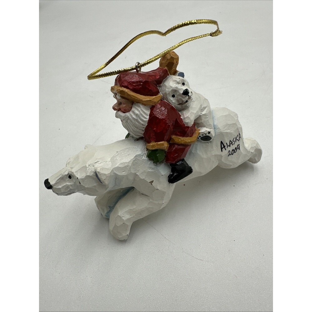 House Of Hatten Susan M Smith Santa w/ Cub Riding Polar Bear Christmas Ornament